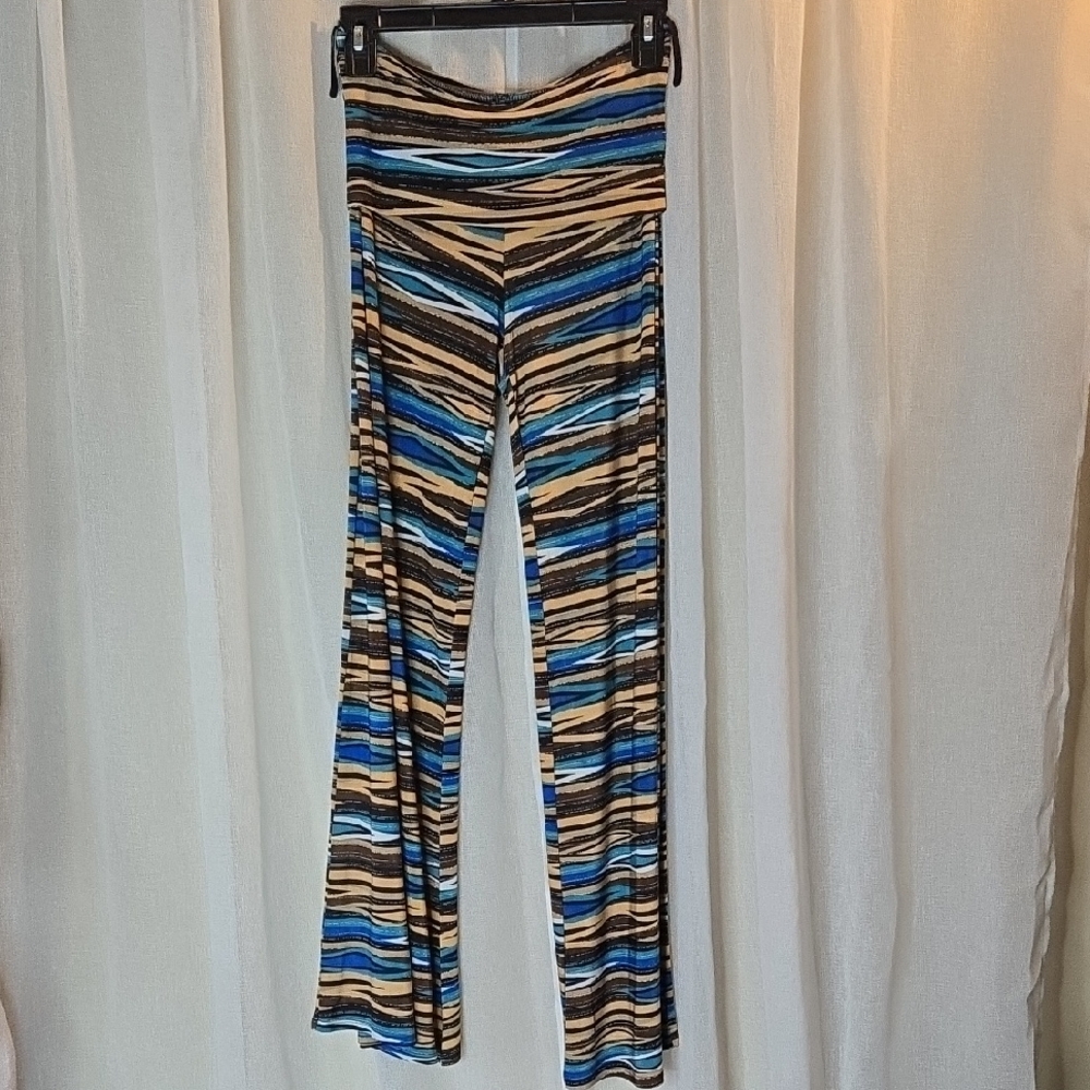 Blue and Tan Striped Flare Pants